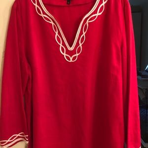 Talbots Linen Tunic w/ White Braid Trim